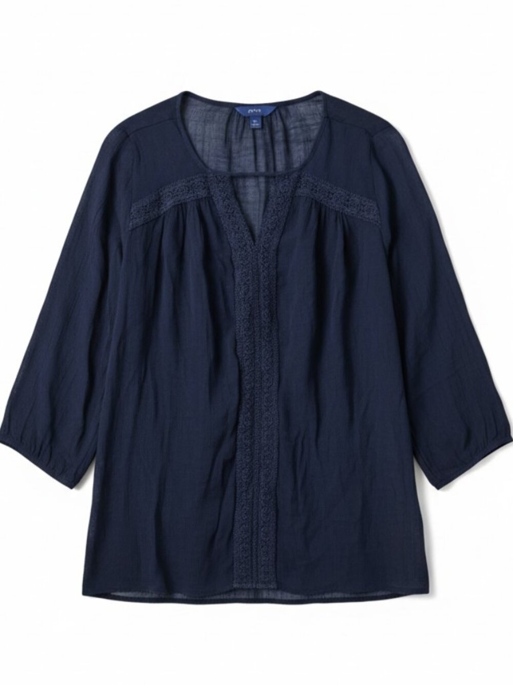 Apt. 9, navy blue, lace-trimmed, V-neck blouse